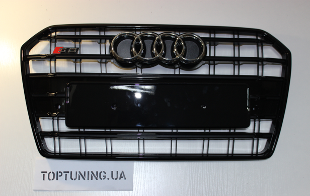 Решетка радиатора Ауди A6 C7 стиль S6, черная глянец (14-18 г.в.) тюнинг фото