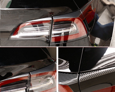 Накладки фонарей (реснички) Tesla Model 3 под карбон (2021-...) тюнинг фото