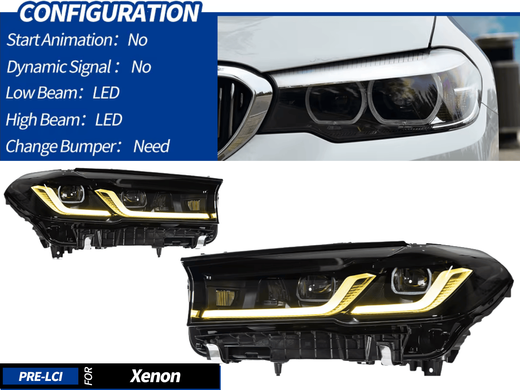 Оптика передняя, LED фары BMW G30 (17-20 г.в.) на заводской кскнон тюнинг фото